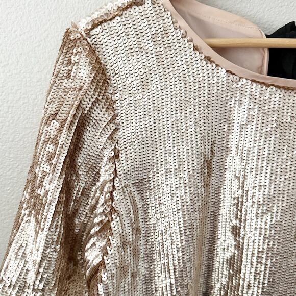 J. CREW | Bianca Rose Gold Sequined Top Black ribbon Bow Back Blouse  | Size 8 - Picture 5 of 9